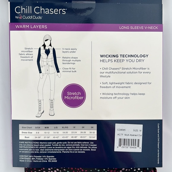 Cuddl Duds Chill Chasers Stretch Microfiber Long Sleeve V-Neck Top CD8585 Multi - Picture 3 of 5